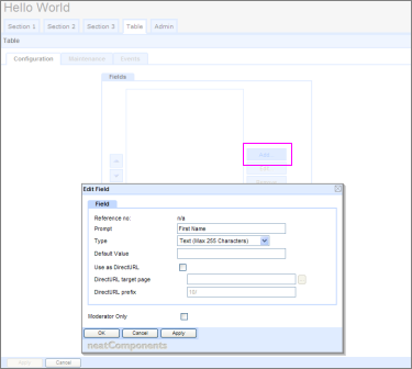 Codeless app development add table field